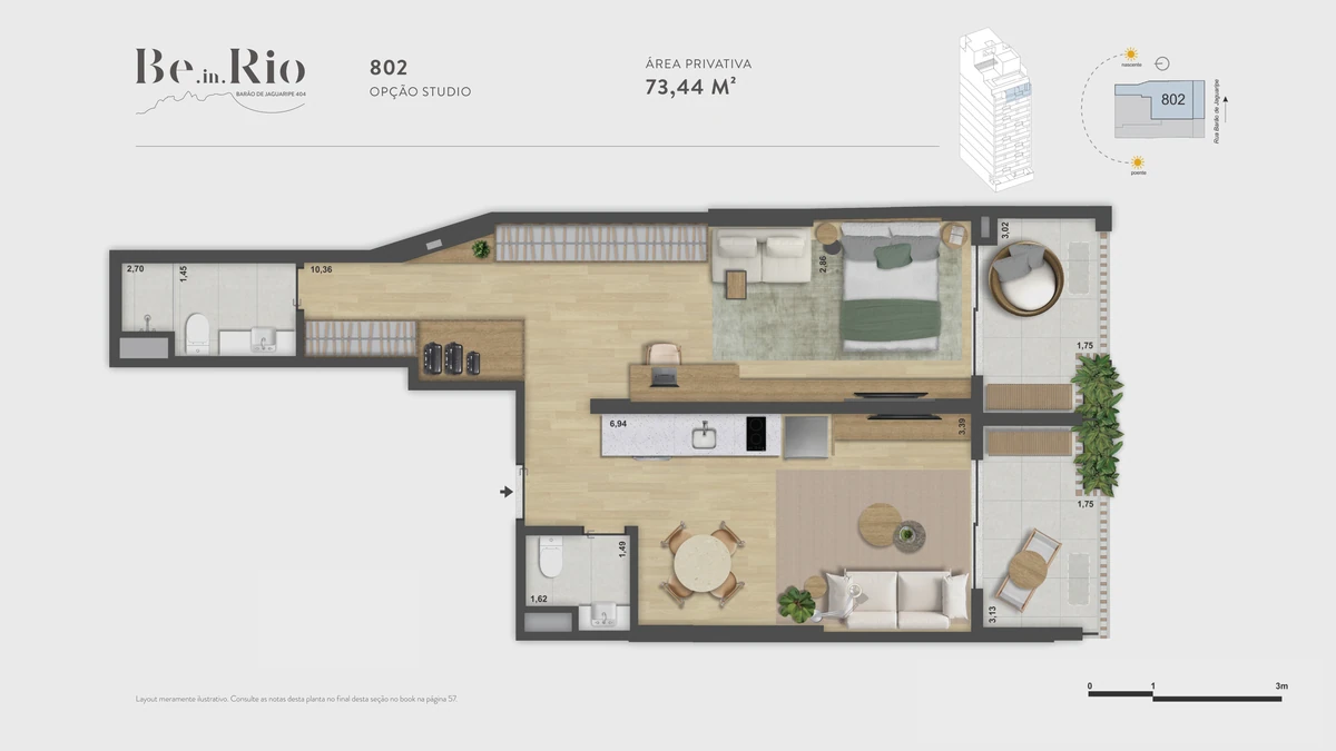 Be.in.Rio 404 · 802 · Opção Studio · 73,44 m²